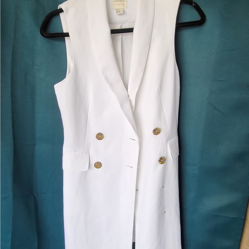 Forever 21 White Sleeveless Double-Breasted Mini Dress